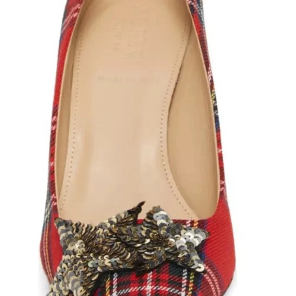 J.Crew Lucie Pump Tartan Star Sequins Red Plaid Sz 8 NWOB